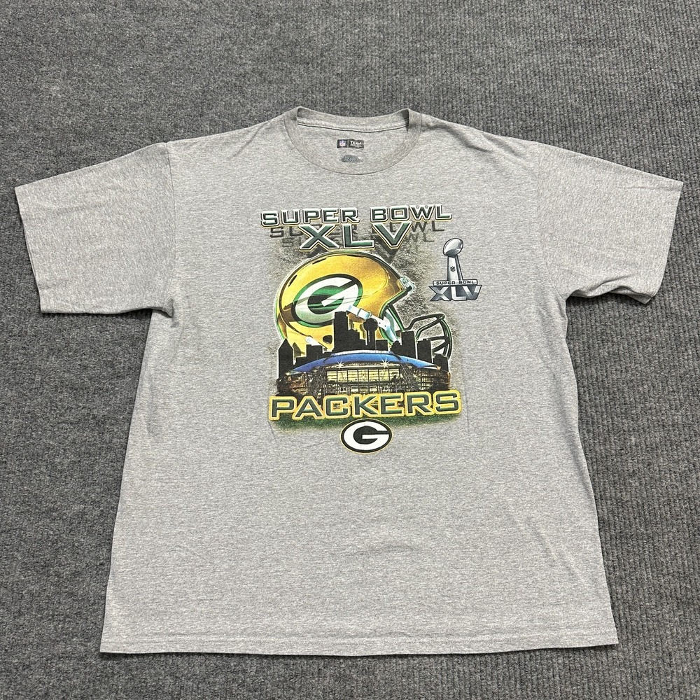 NFL 2010 Super Bowl XLV Green Bay Packers Mens Shirt Size XL Gray